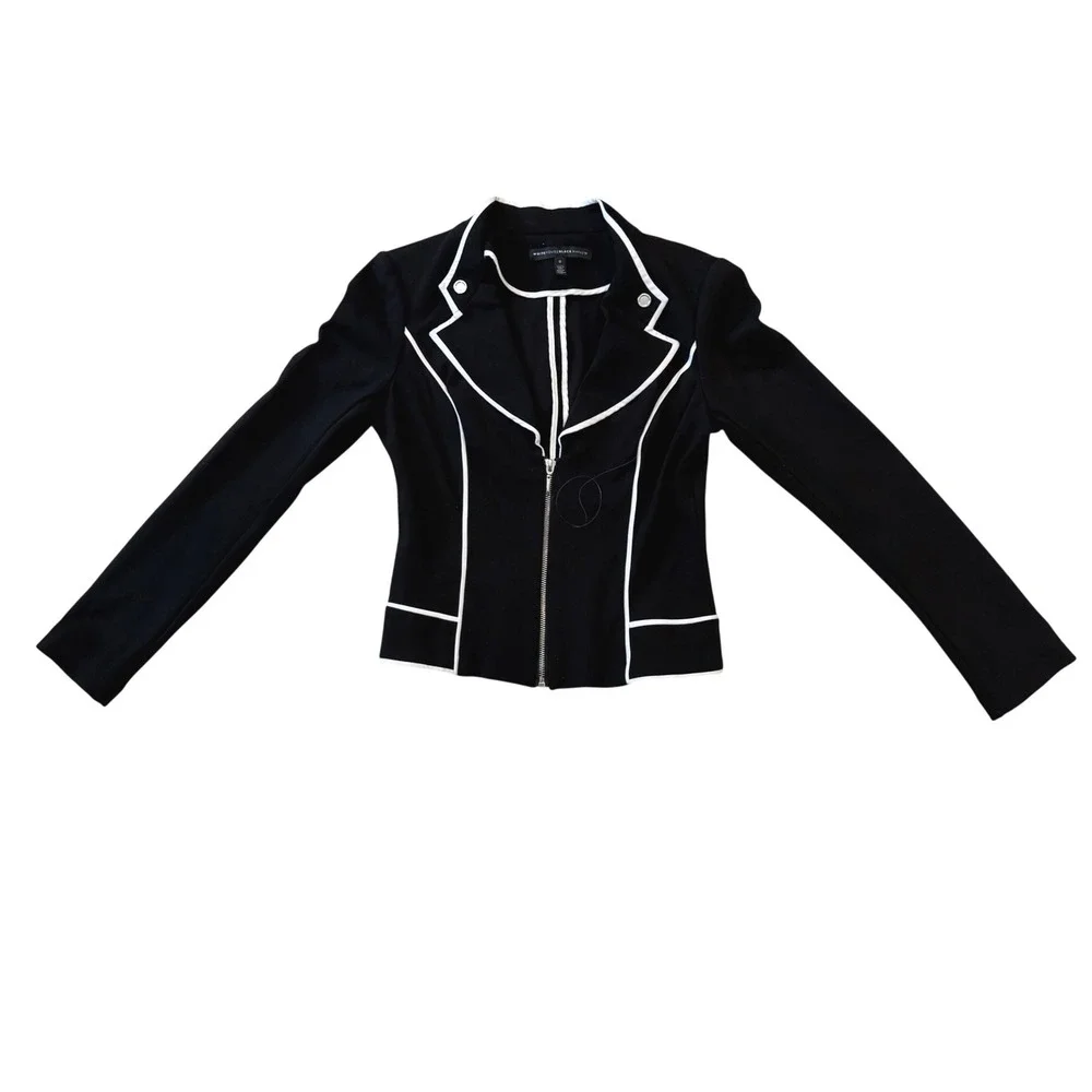 White House Black Market Black White Contrast Piping Zip Front Jacket Size 0